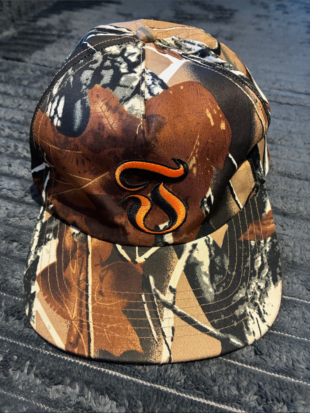 Men's Camo Baseball Cap with Orange Accent